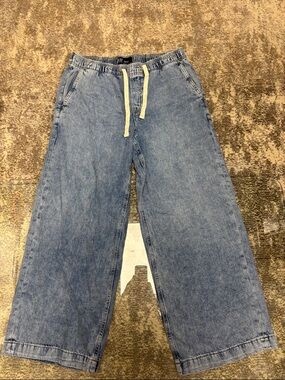 GAP Light Blue Wide-Leg Denim Jeans with Cream Drawstring